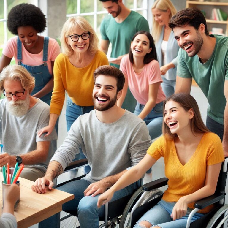 pessoas contribuindo com a inclusão de pessoas deficientes