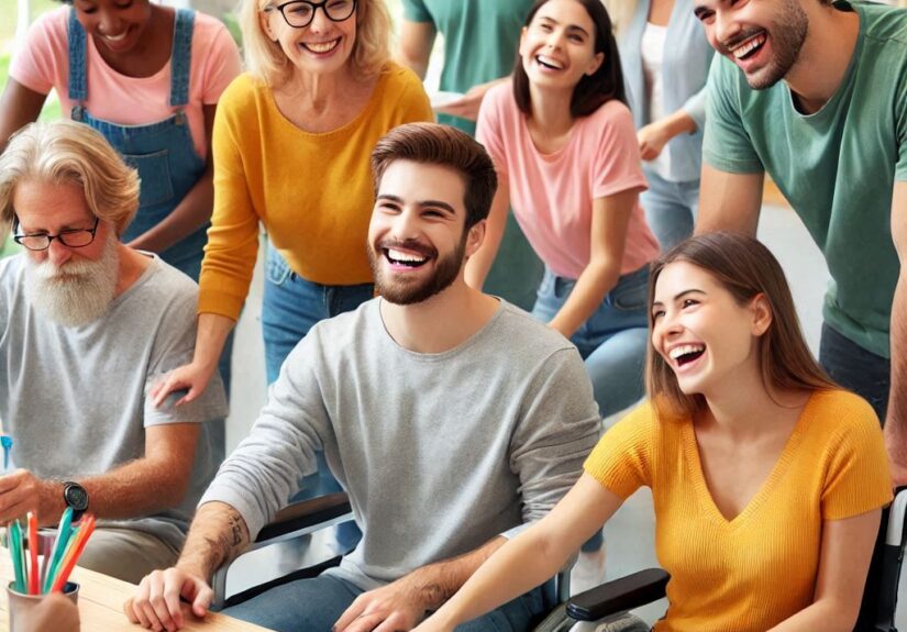 pessoas contribuindo com a inclusão de pessoas deficientes